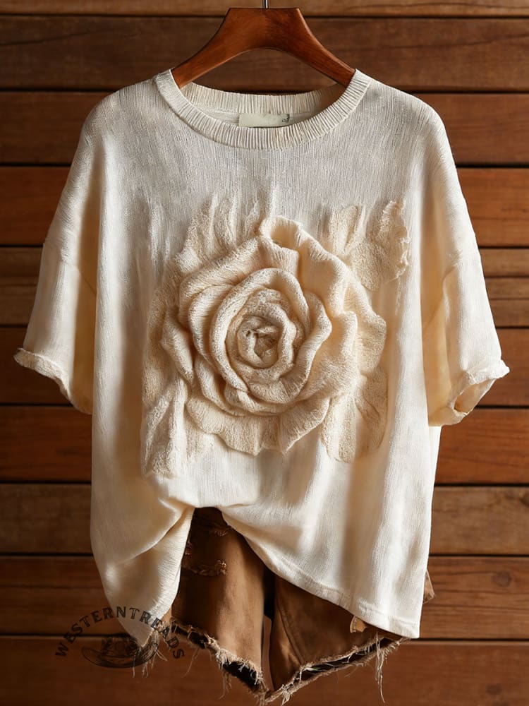 3d Floral Art Print Casual Short Sleeve T-shirt
