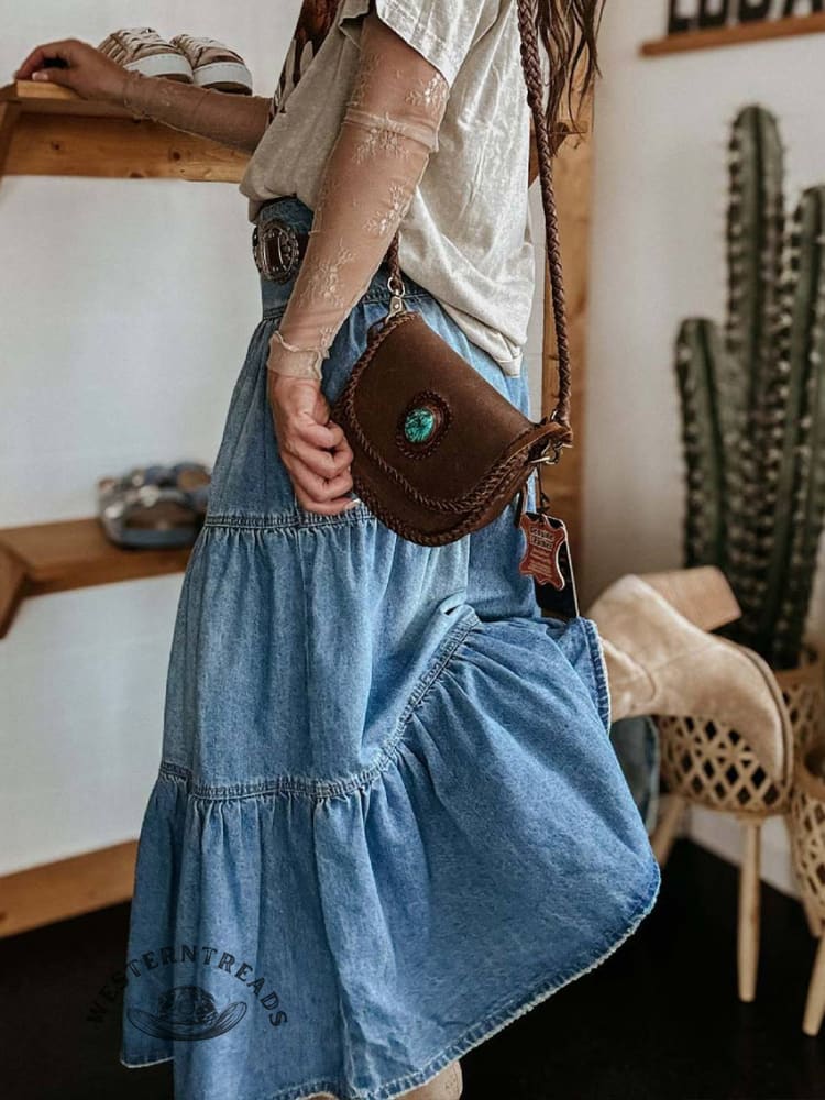 Boho Layered Denim Skirt - Image 3