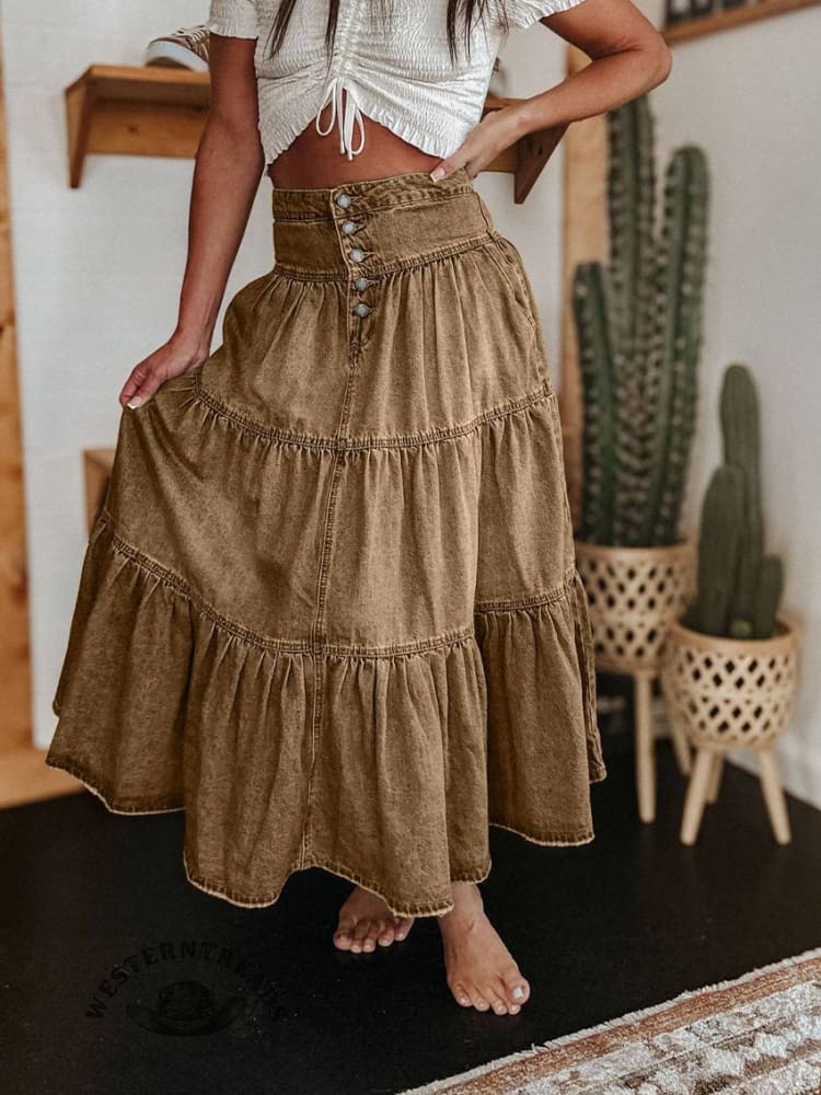 Boho Layered Denim Skirt - Image 7