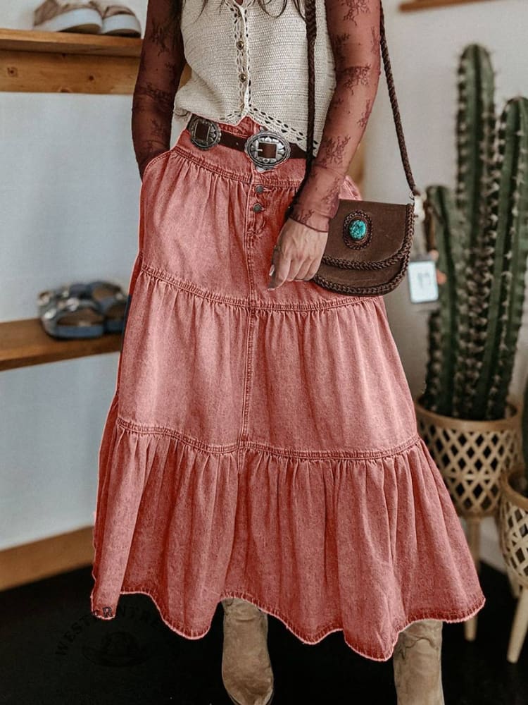 Boho Layered Denim Skirt - Image 8