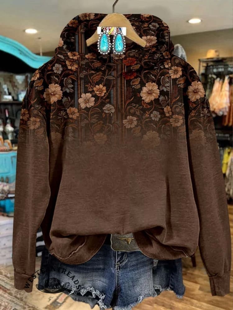 Brown Flower Casual Sweatshirt - Image 2