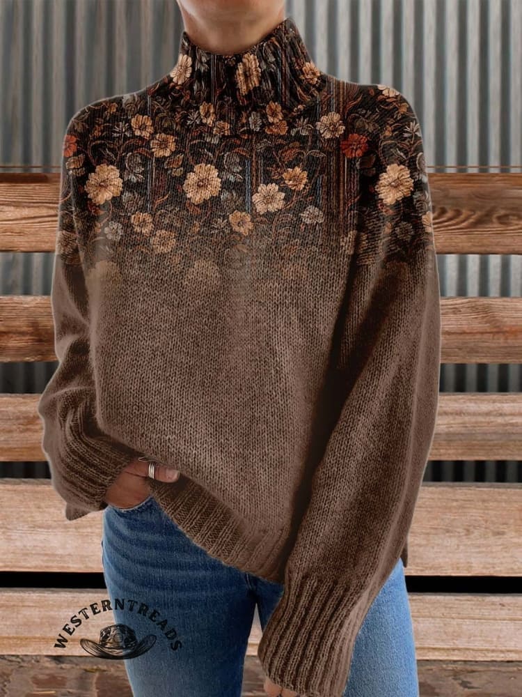 Brown Flower Casual Sweatshirt - Image 3