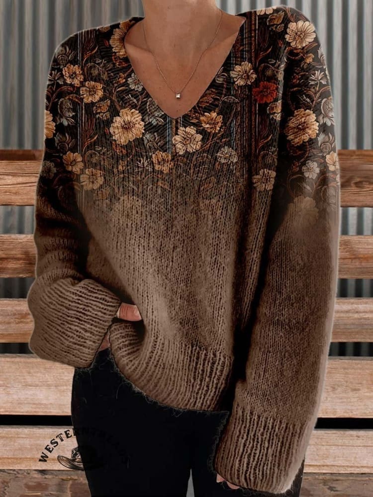 Brown Flower Casual Sweatshirt - Image 5