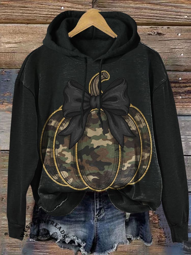 Camouflage Pumpkin Art Prints Casual Cotton Sweatshirt - Image 2