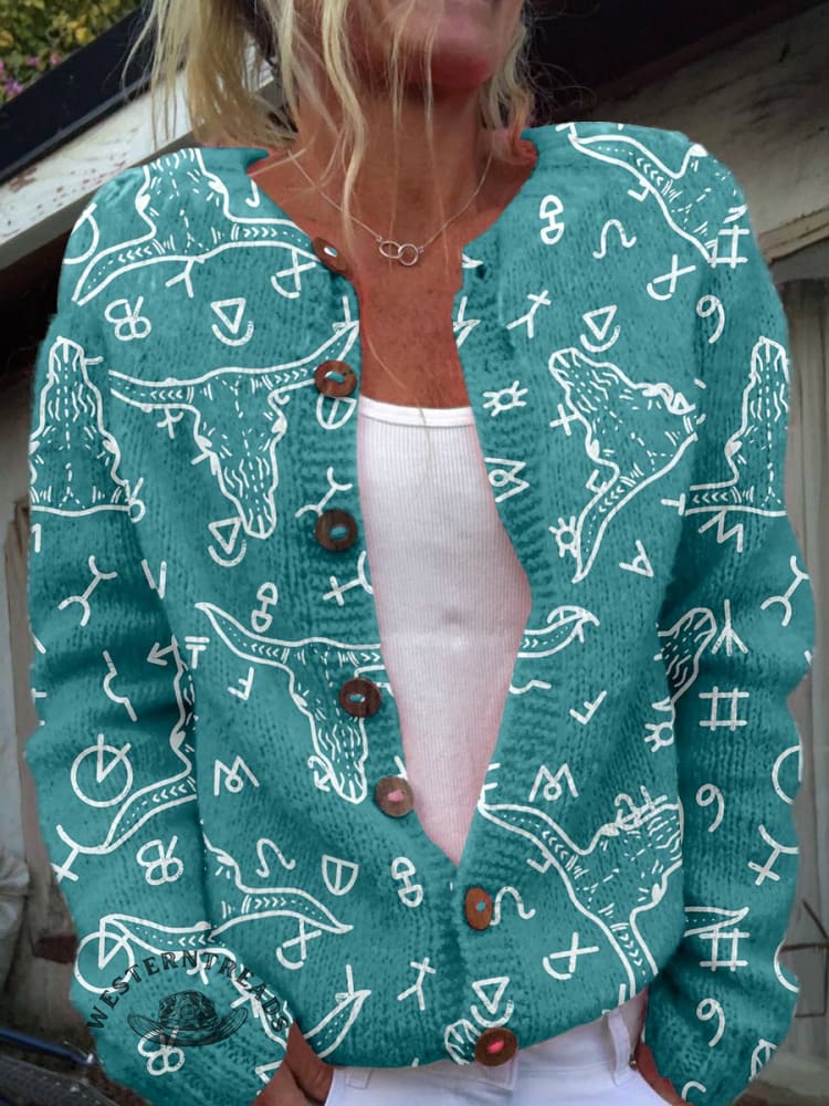 Cattle Brands Print Buttoned Cardigan Sweater - Image 2