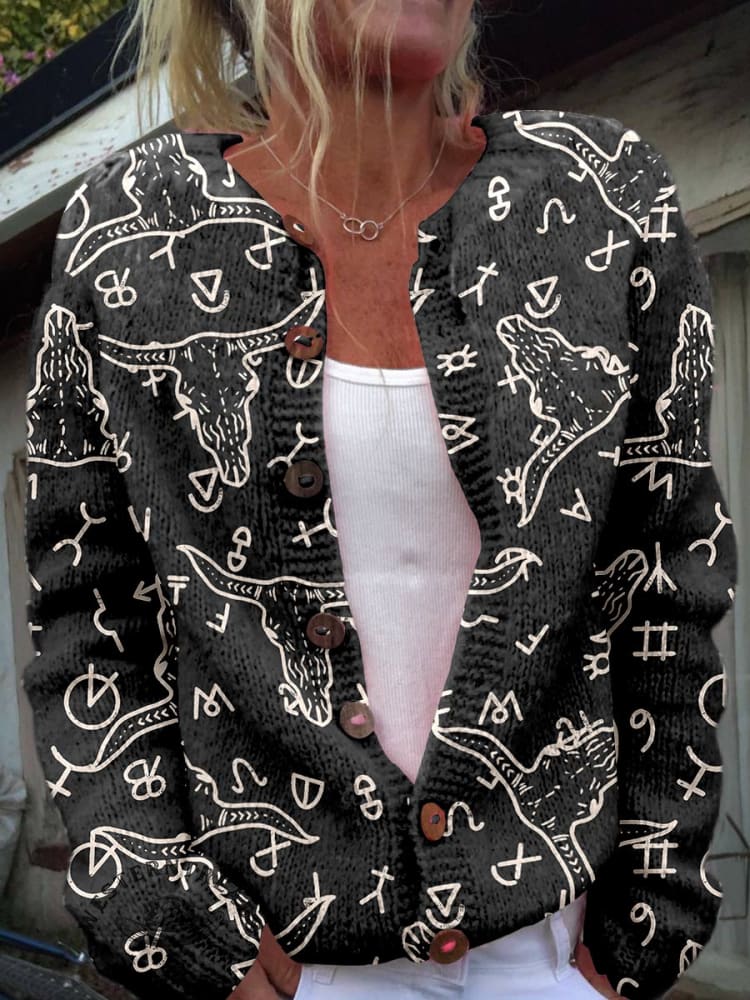 Cattle Brands Print Buttoned Cardigan Sweater - Image 5