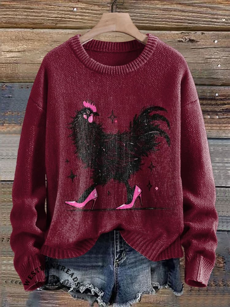 Chicken In High Heels Print Casual Cotton Sweatshirt - Image 8