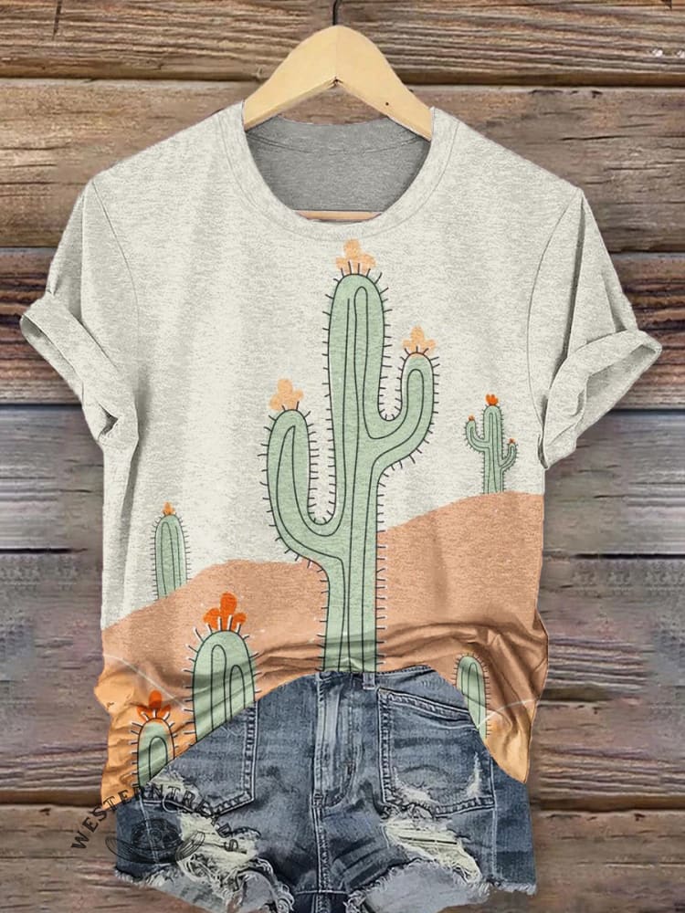 Classic Cactus Print Casual T-Shirt