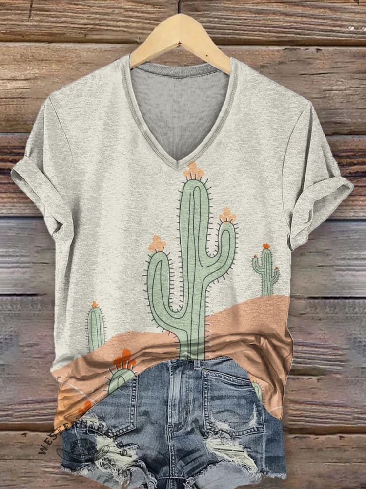 Classic Cactus Print Casual T-Shirt - Image 2