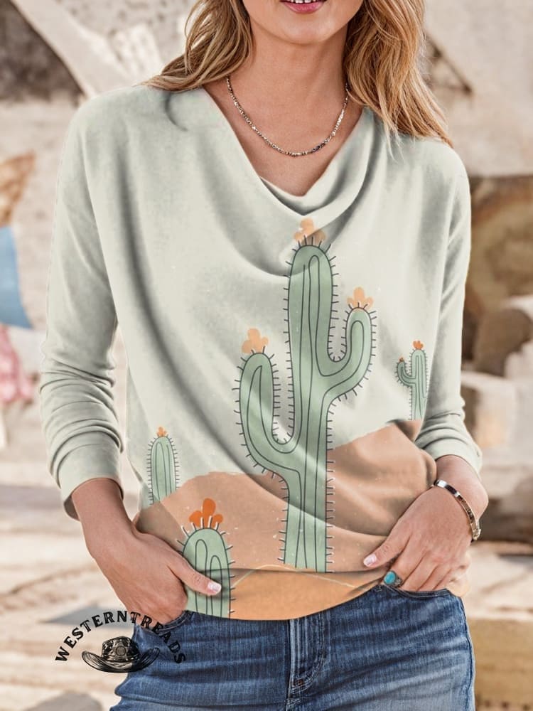 Classic Cactus Print Casual T-Shirt - Image 5