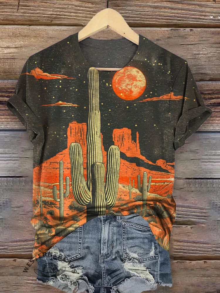 Classic Cactus Print Casual T-Shirt