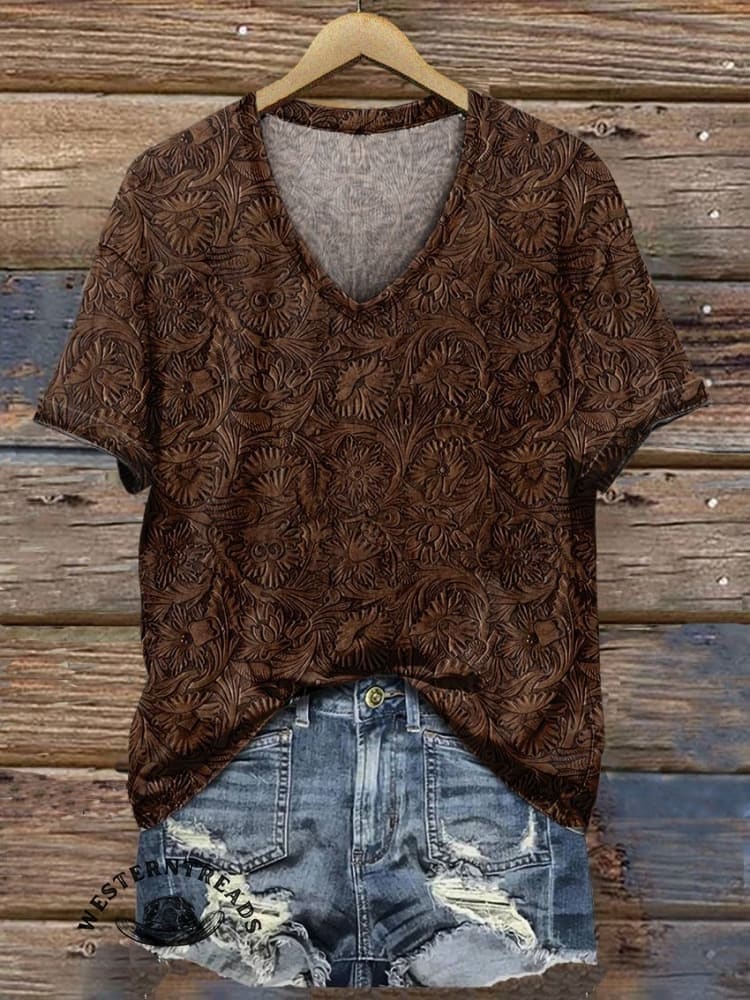 š„Limited Time Discountš„Classic West Print Leather Texture Patterns T-shirt - Image 4