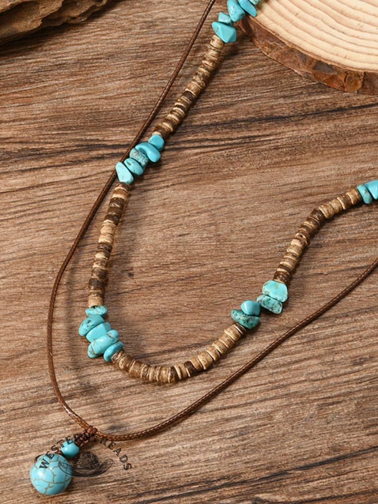 Coconut Shell Turquoise Necklace Set - Image 3