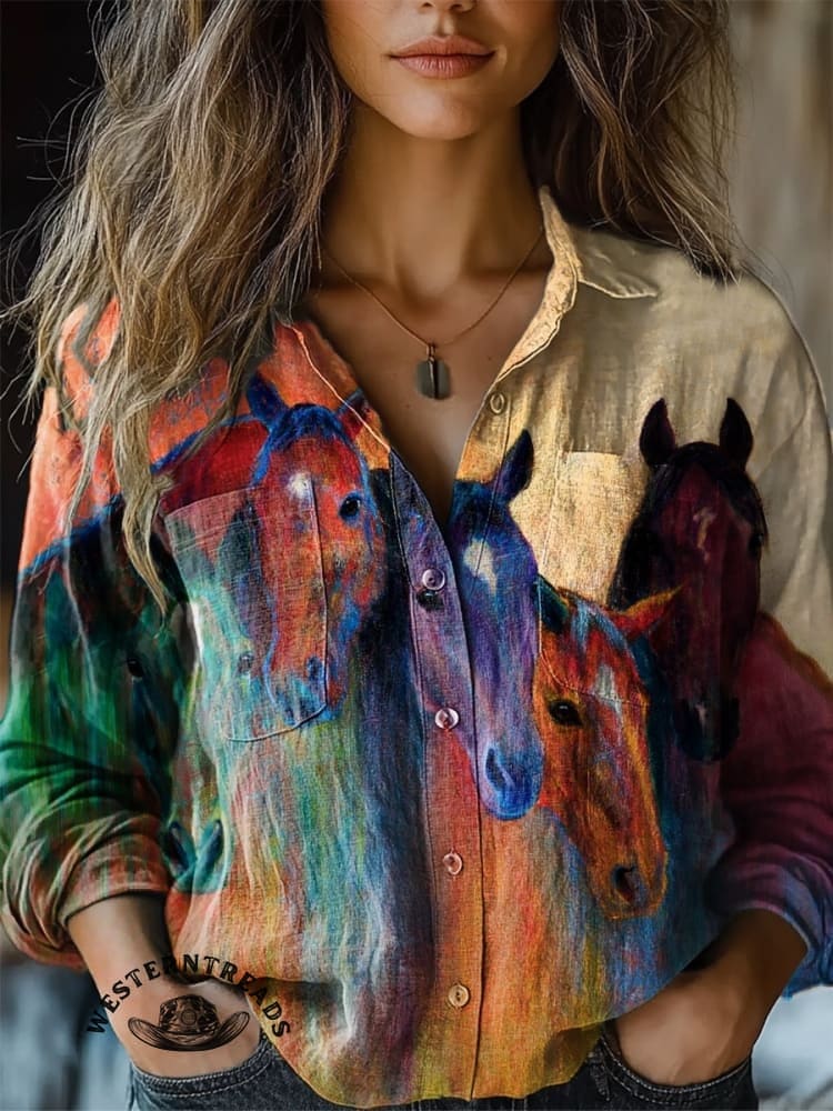 Color Horse Print T-shirt - Image 7