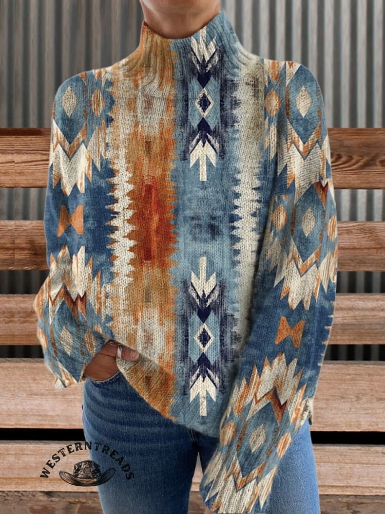 Colorful Aztec Print Crew Neck Sweatshirt - Image 5