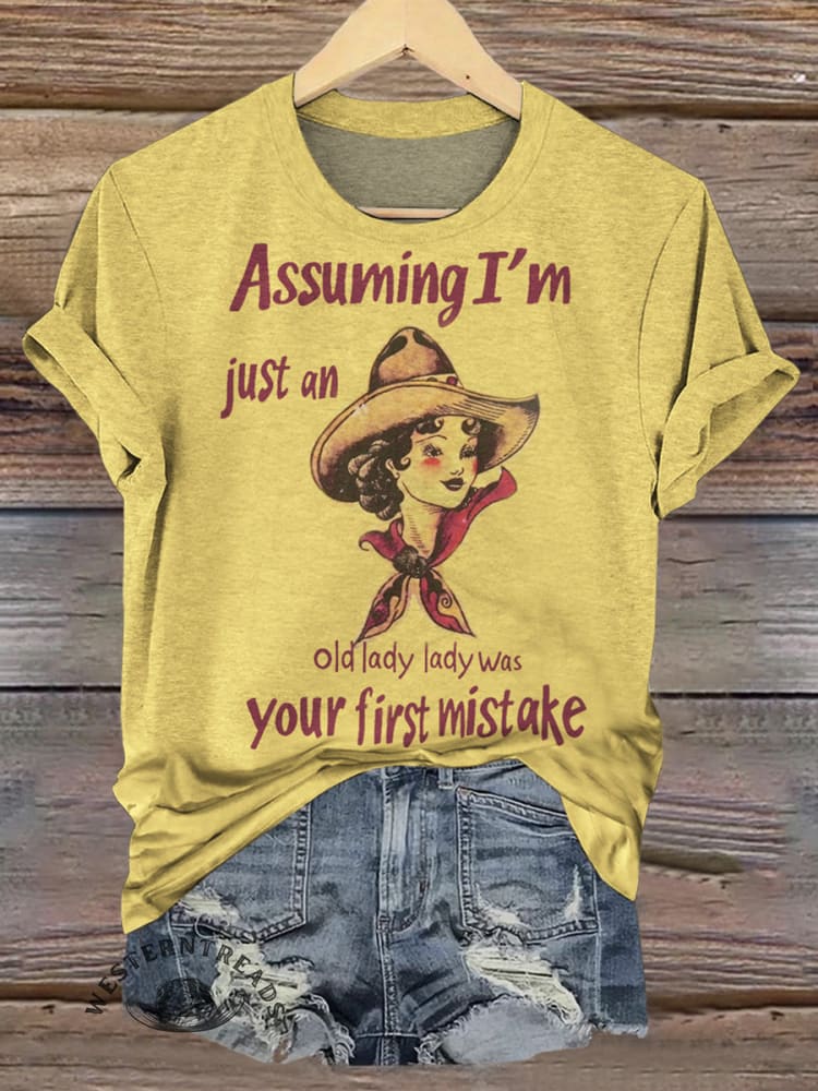 Cowgirl Print Casual Short Sleeve Top