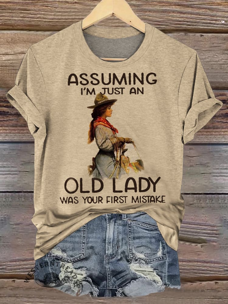 Cowgirl Print Casual Short Sleeve Top
