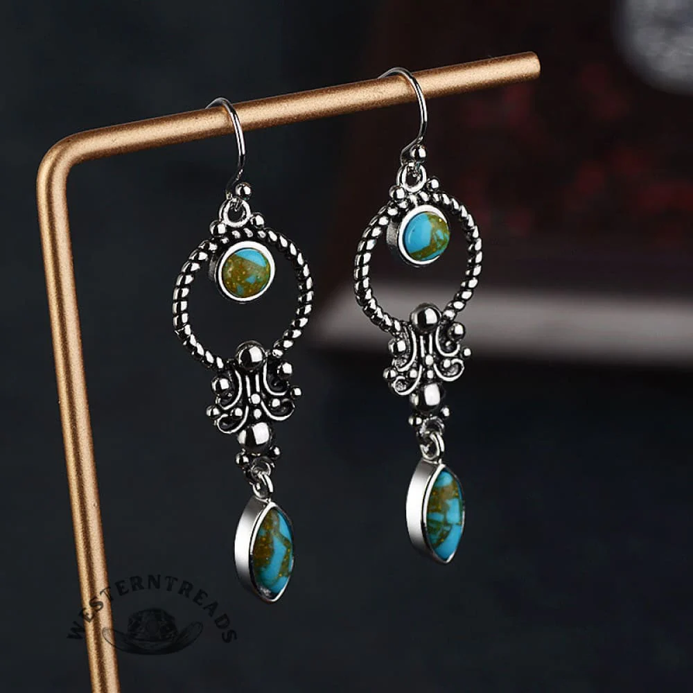 [High-quality texture]Inlaid Turquoise Drop Earrings - Image 2