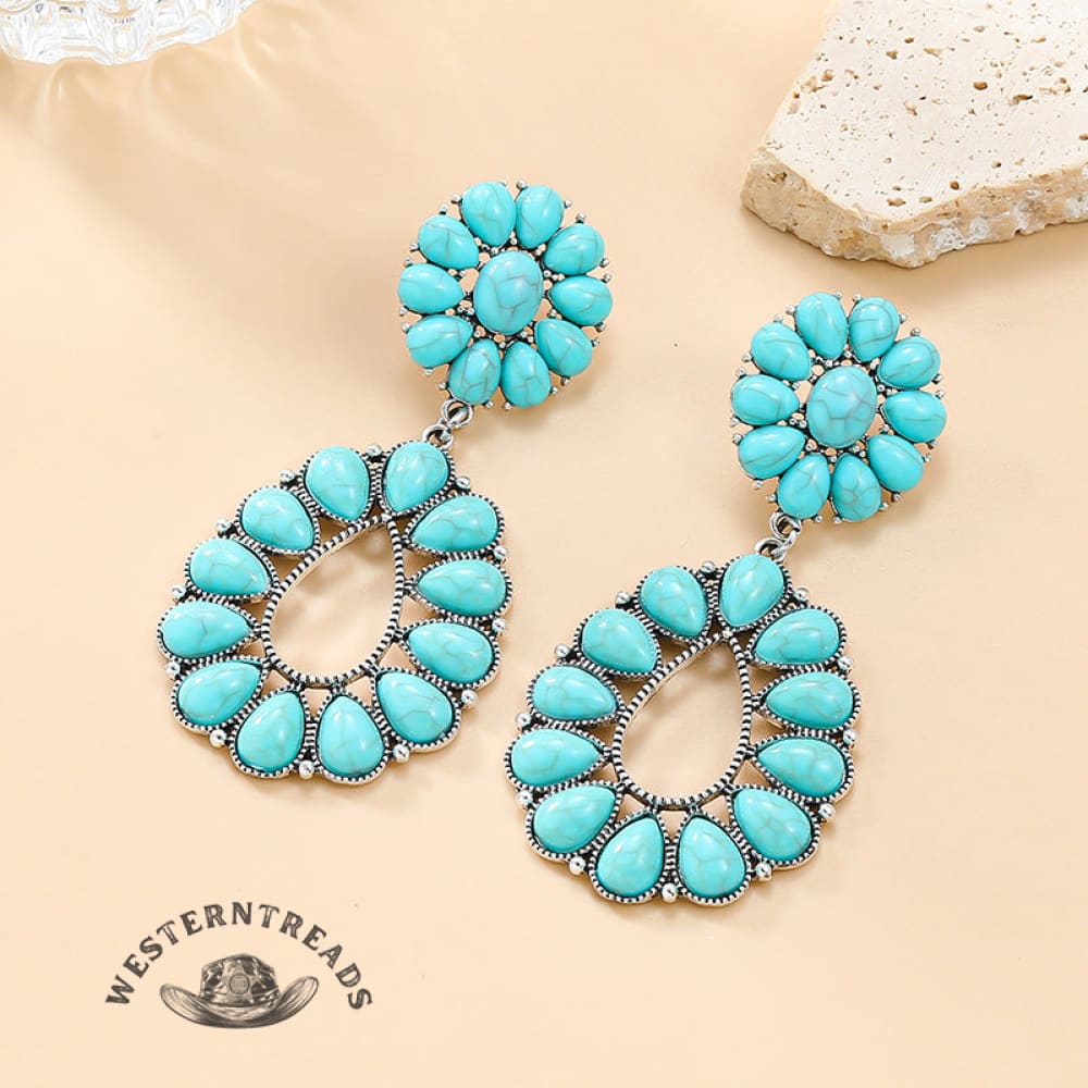 [High-quality texture]Turquoise Floral Earrings - Image 3