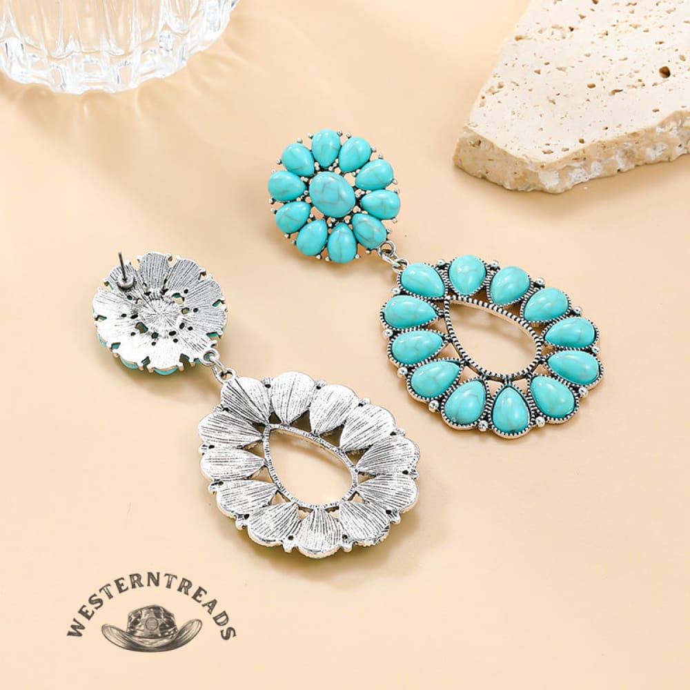 [High-quality texture]Turquoise Floral Earrings - Image 4