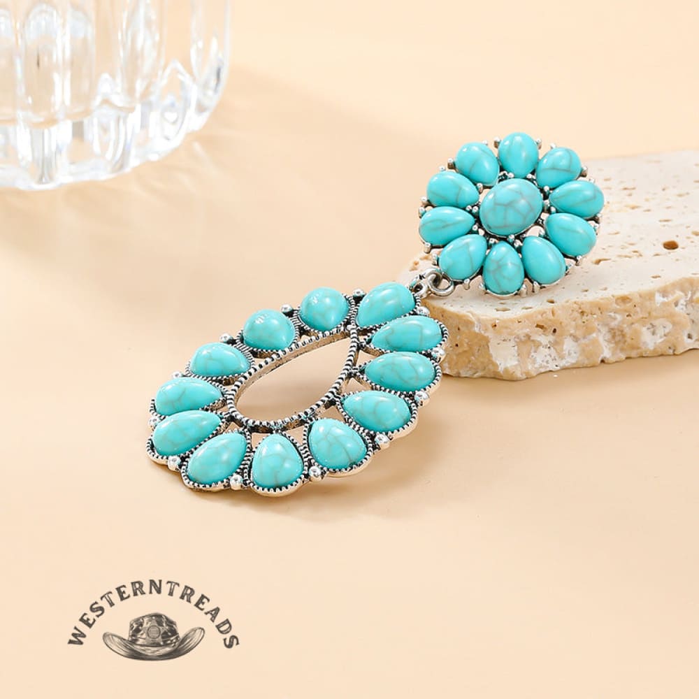 [High-quality texture]Turquoise Floral Earrings - Image 5