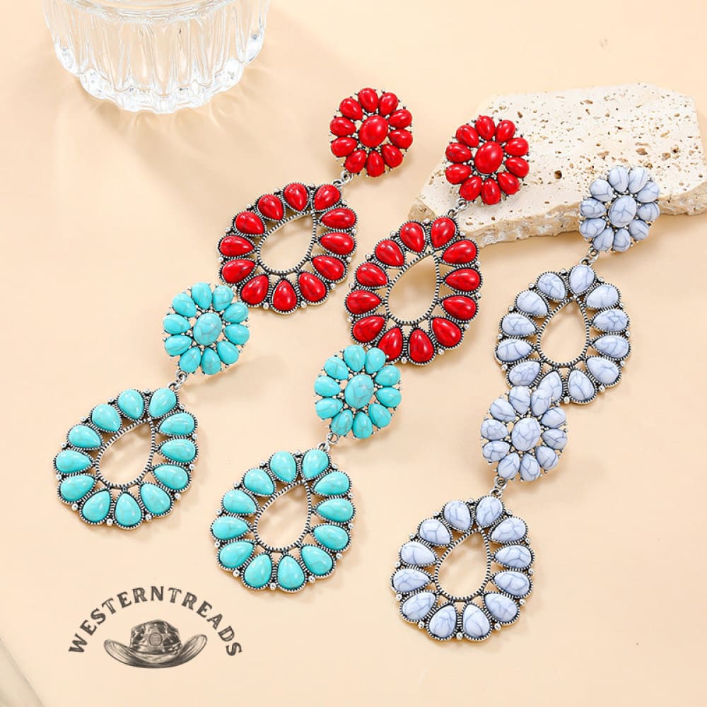 [High-quality texture]Turquoise Floral Earrings - Image 6