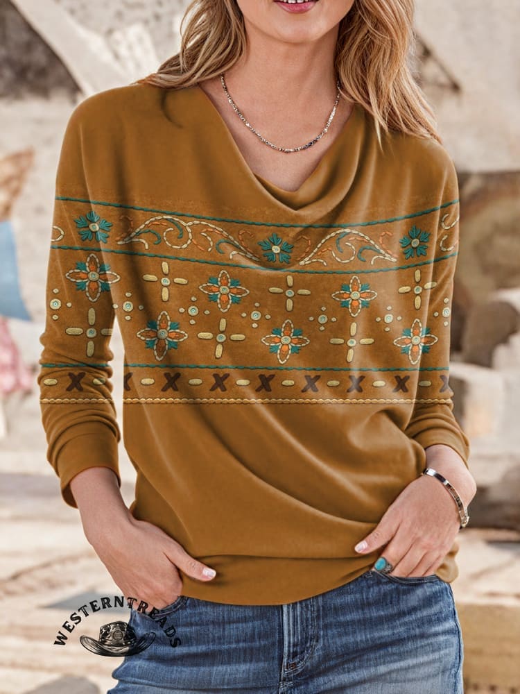 š„Hot Saleš„Ethnic Imitation Embroidery Vintage Flowers Print Sweatshirt - Image 3