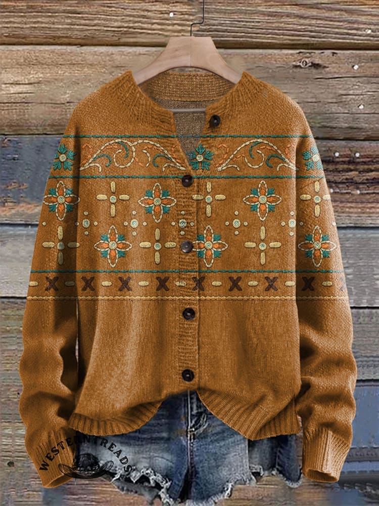 š„Hot Saleš„Ethnic Imitation Embroidery Vintage Flowers Print Sweatshirt - Image 5