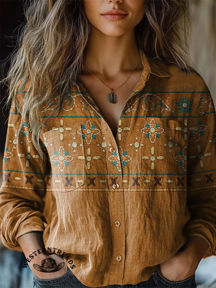 š„Hot Saleš„Ethnic Imitation Embroidery Vintage Flowers Print Sweatshirt - Image 7