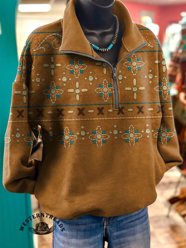 š„Hot Saleš„Ethnic Imitation Embroidery Vintage Flowers Print Sweatshirt - Image 8
