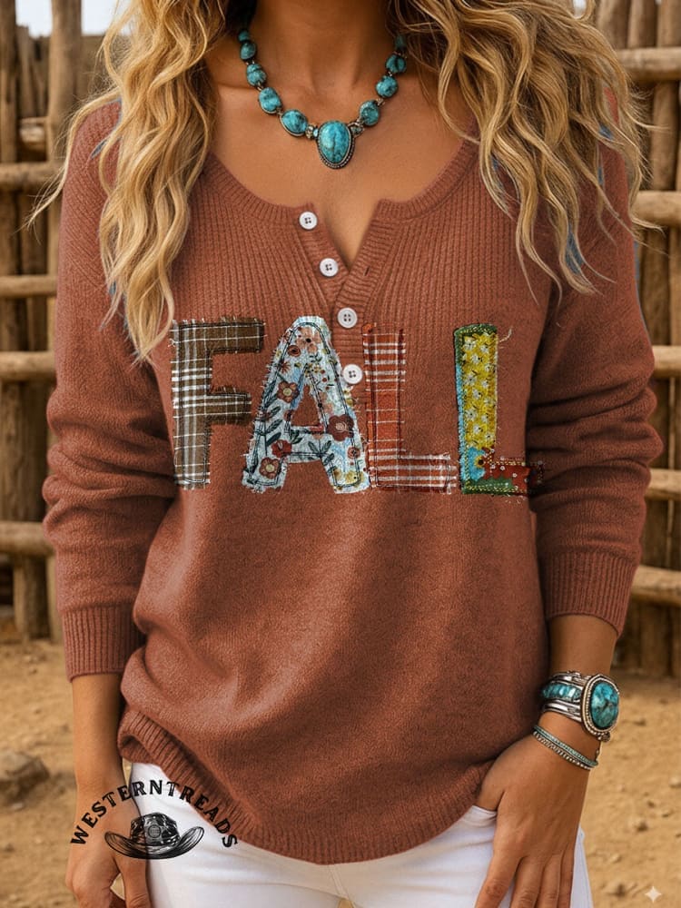 Fall Febric Art Print Casual Cotton Sweatshirt - Image 5