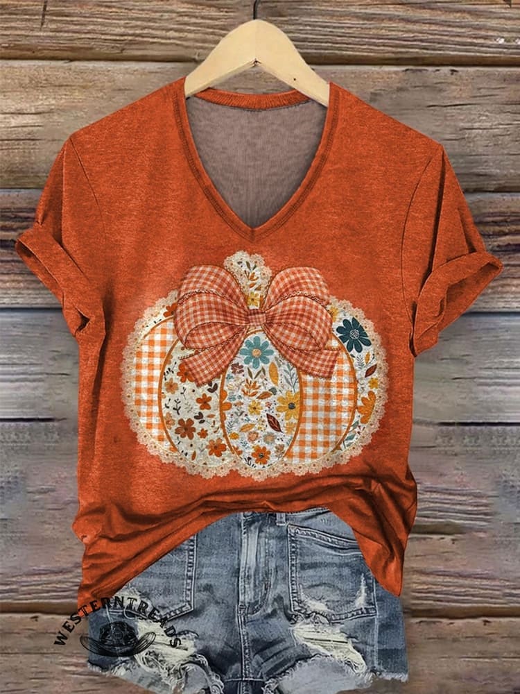 Fall Pumpkin Print Casual T-shirt - Image 2