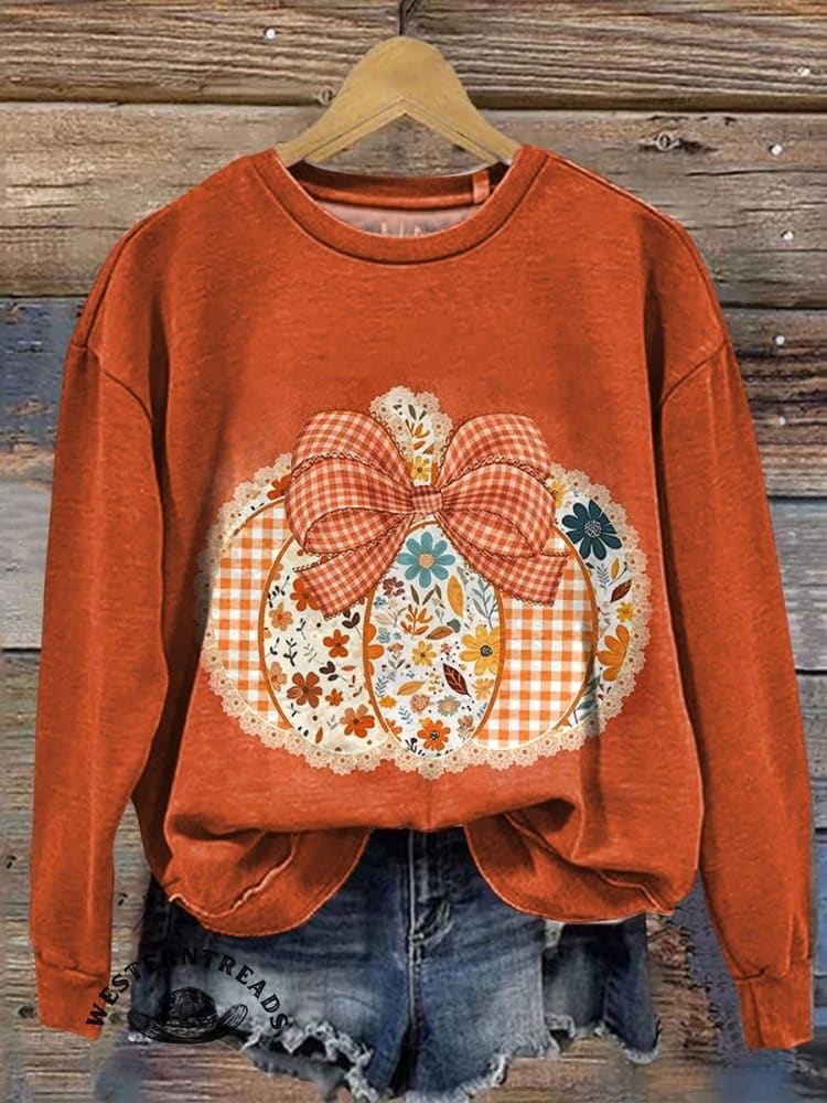 Fall Pumpkin Print Casual T-shirt - Image 3