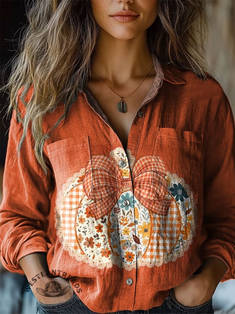 Fall Pumpkin Print Casual T-shirt - Image 4
