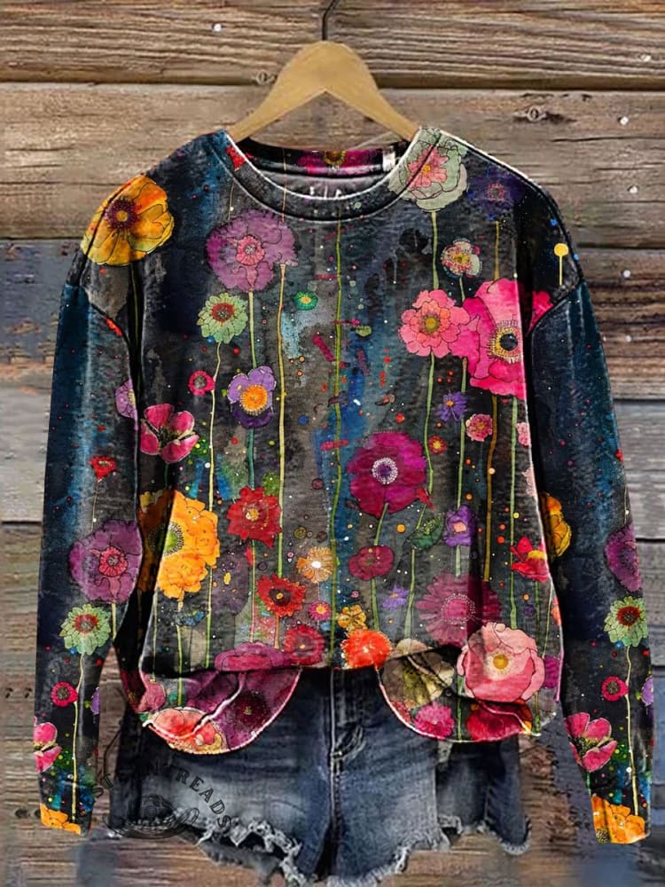 š„Limited Time Discountš„Floral Art Print Casual Sweatshirt