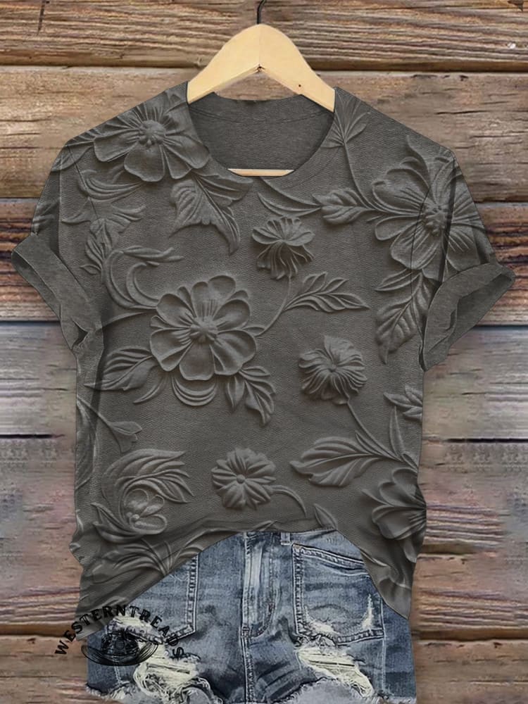 Floral Pattern Women's V-neck Casual T-Shirt - Image 2