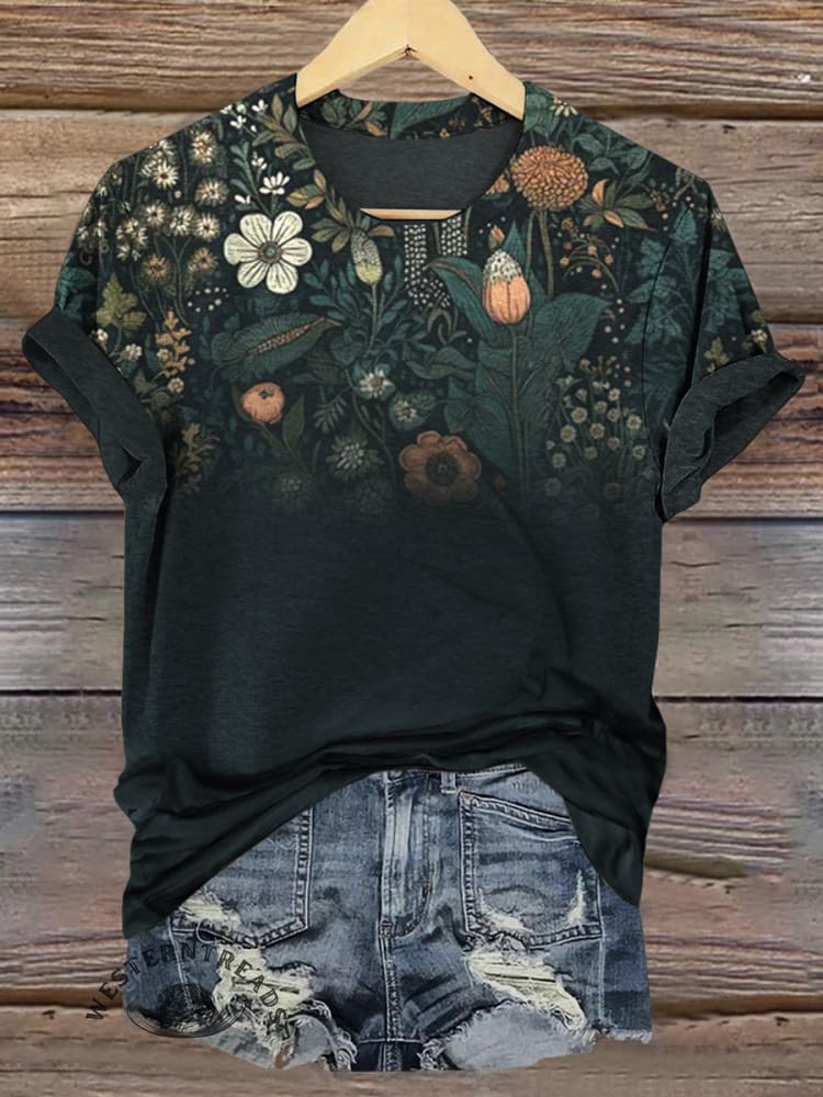 🔥Hot Sale🔥Flowers Art Print Casual Short Sleeve T-shirt
