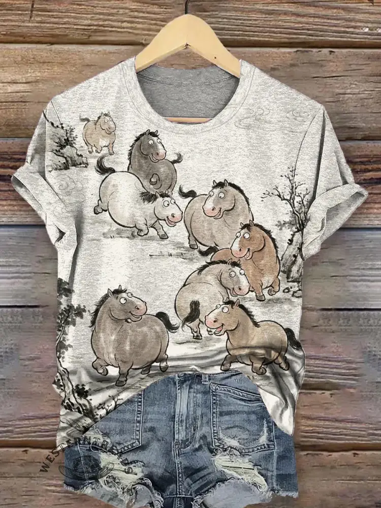 Funny Horse Pattern T-shirt