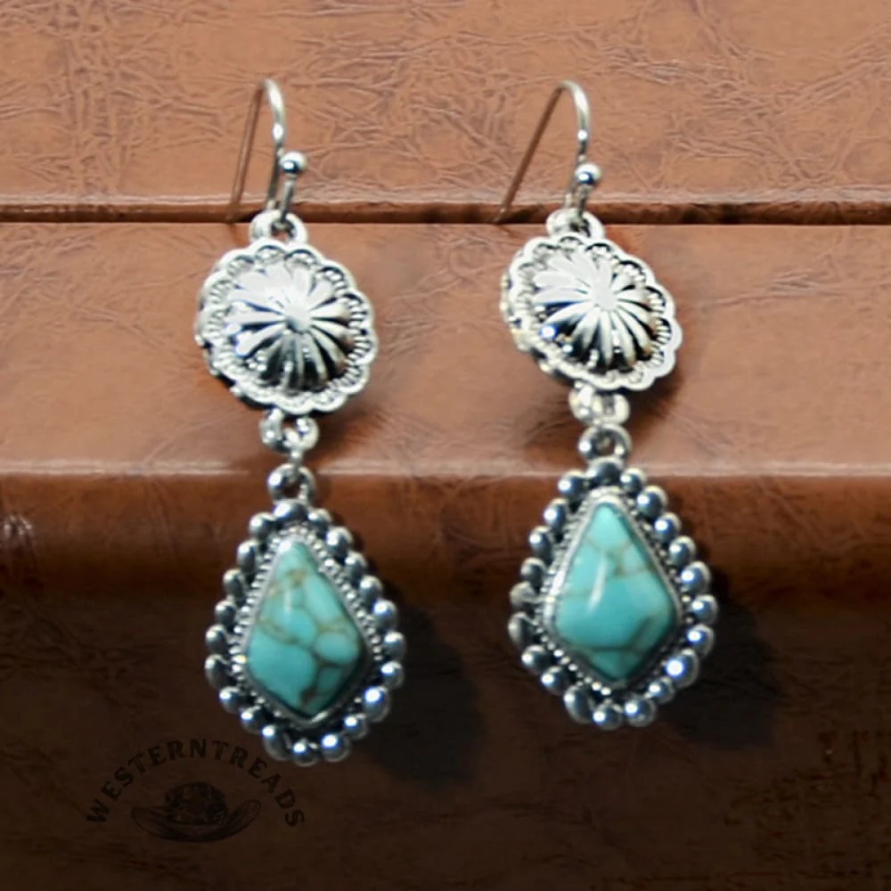 Vintage Daisy Turquoise Drop Earrings - Image 2