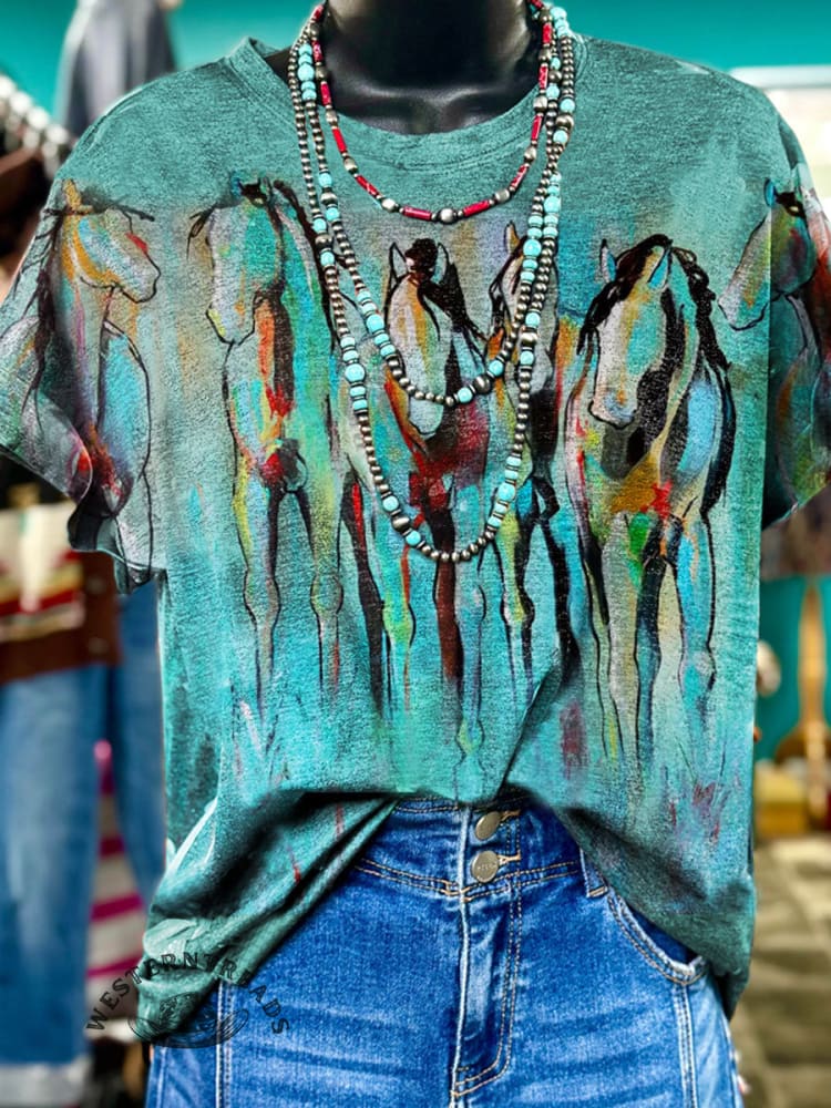 Limited time offerš„Horse Art Prints Casual T-shirt