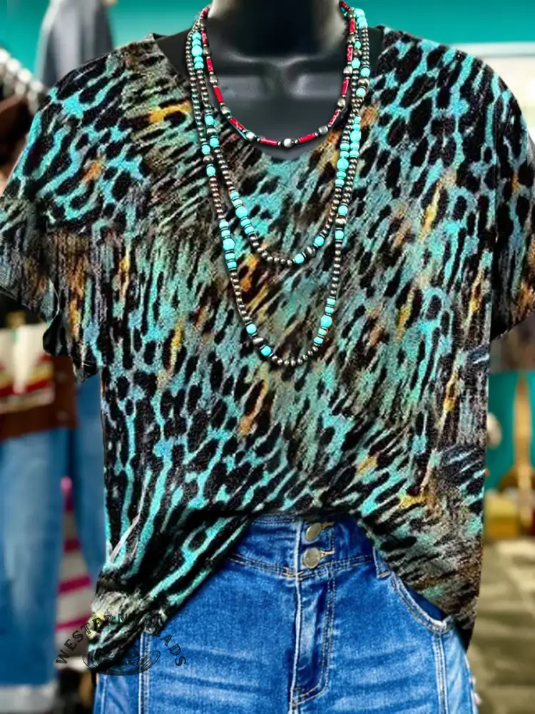 Leopard Print V-neck T-shirt