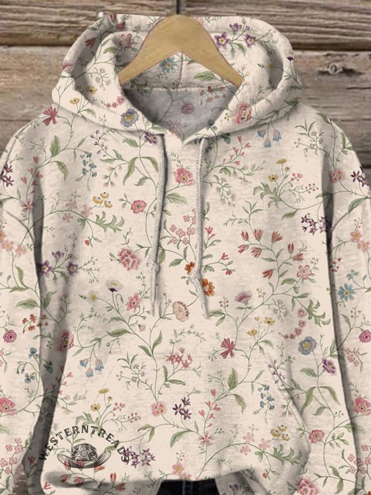Lovely Retro Floral Pattern Printed Casual Hoodie Sweatshirt - Image 2