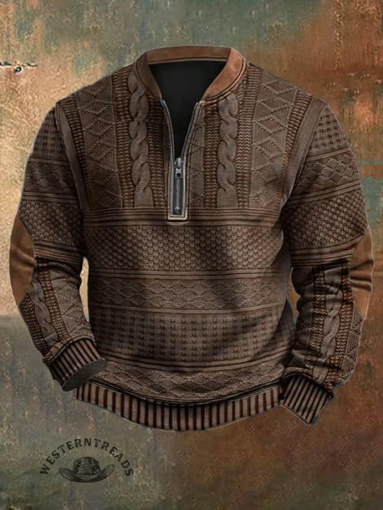 🔥Hot Sale🔥Men's Vintage Knit Print Zip-Up Sweatshirt - Image 2