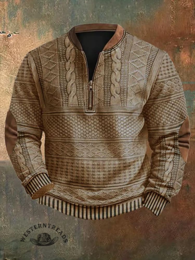 🔥Hot Sale🔥Men's Vintage Knit Print Zip-Up Sweatshirt - Image 4