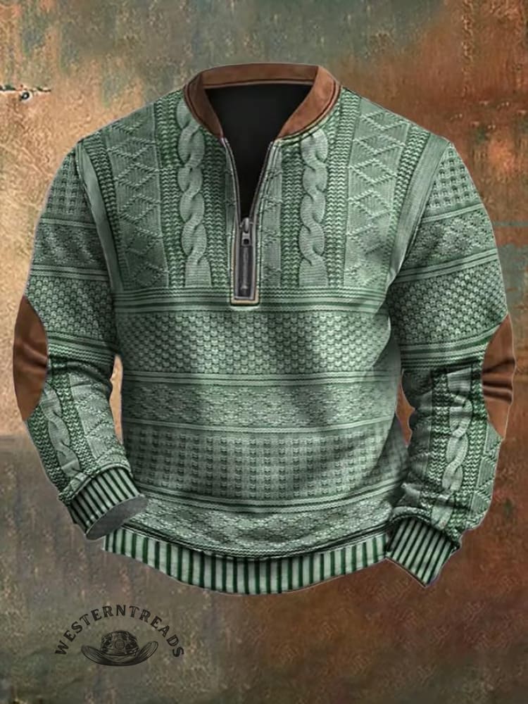 🔥Hot Sale🔥Men's Vintage Knit Print Zip-Up Sweatshirt - Image 5