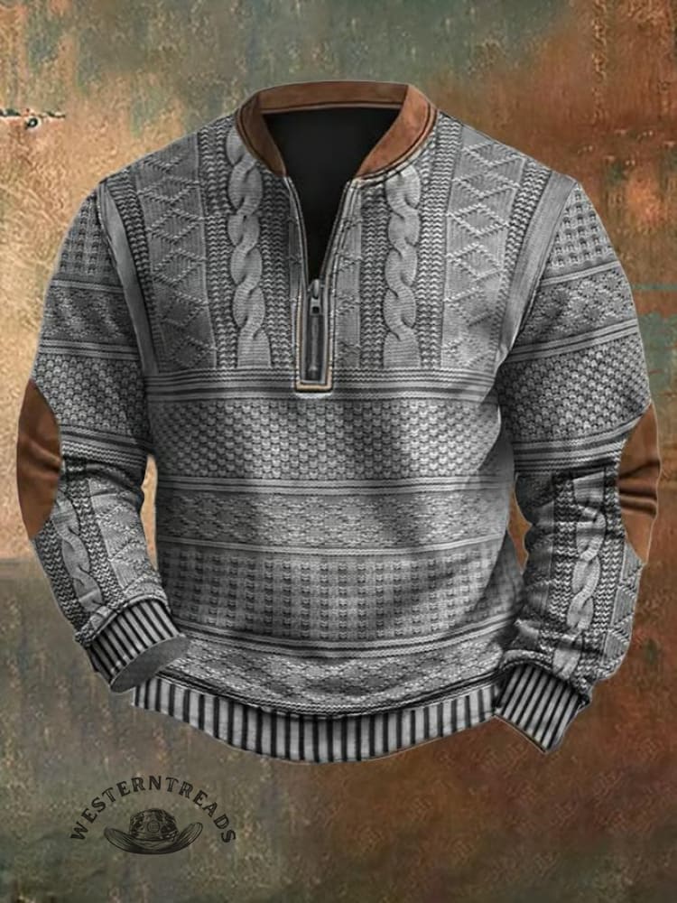 🔥Hot Sale🔥Men's Vintage Knit Print Zip-Up Sweatshirt - Image 6
