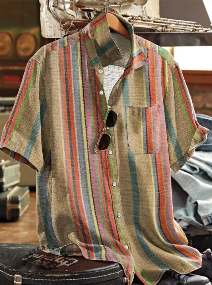Men's Vintage Print Pocket Casual Short Sleeve Shirt