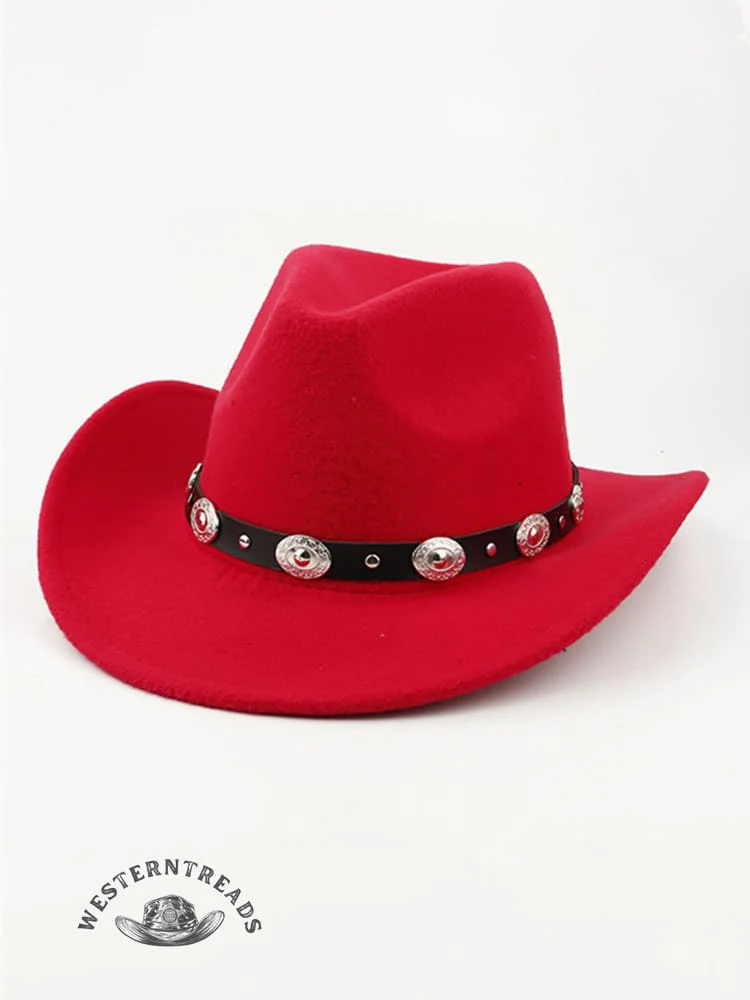 Metal Buckle Belt Decorated Western Cowboy Retro Wool Hat - Image 4