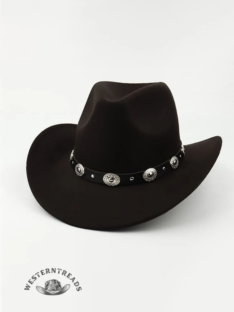 Metal Buckle Belt Decorated Western Cowboy Retro Wool Hat - Image 5
