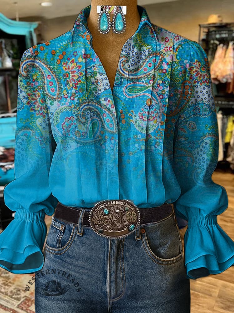 Paisley Art Print Casual Cotton And Linen Shirt